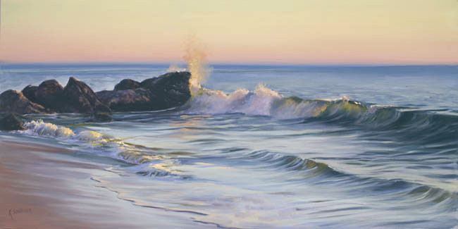 Sundown at the beach painting
