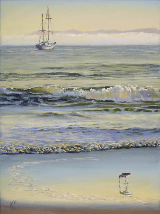 Sundown at the beach painting